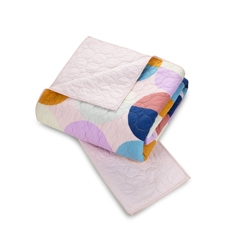  Ensemble de courtepointe 100% coton Circles, Courtepointe simple et 1 taie décorative