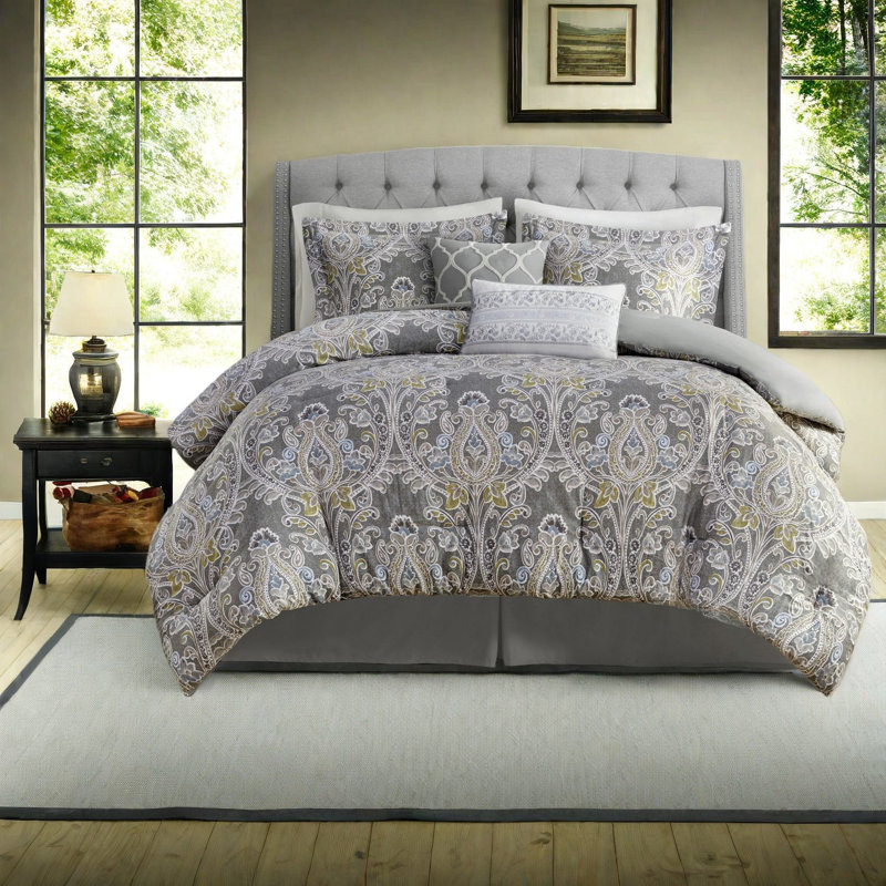 Ensembles de literie en coton luxueux, motif damassé gris, chambre à coucher confortable
