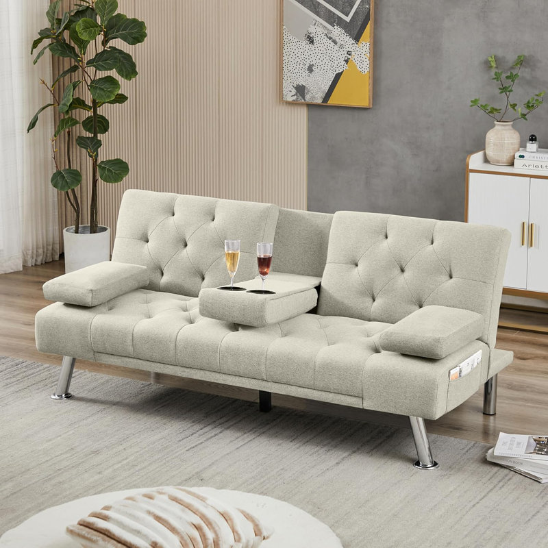 Canapé à accoudoirs coussinés 65 po Lazerrick, Lin beige