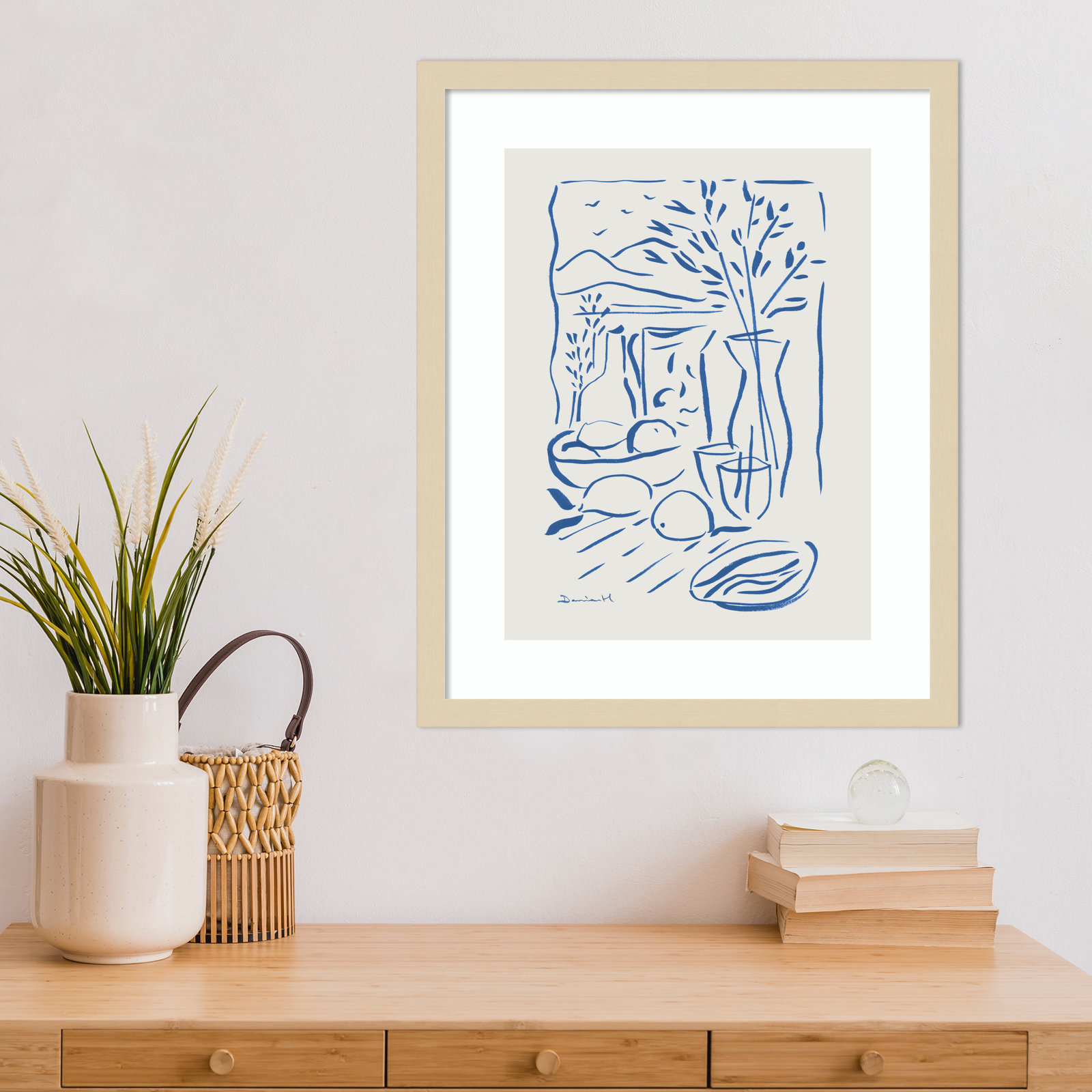 Cleve "Mediterranean View" Print, Brown Framed, 21" H x 17" W
