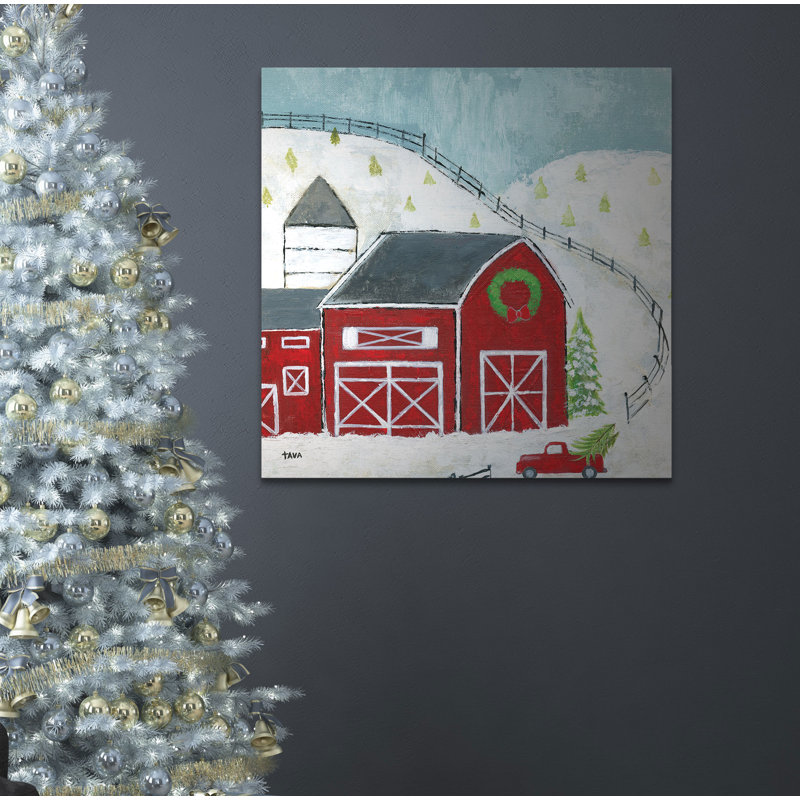 « christmas grange », peinture, H 24 po x l 24 po x P 1,5 po, Toile tendue