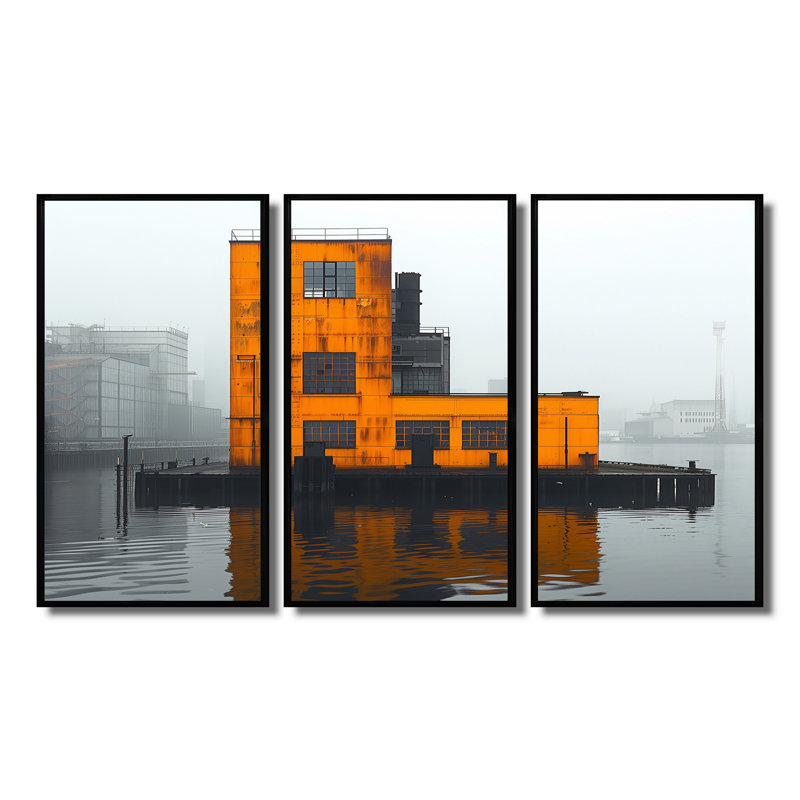 Ensemble de décorations murales jaune et gris Urban Oasis Factories II - Factories, H 28 po x l 36 po x P 1 po