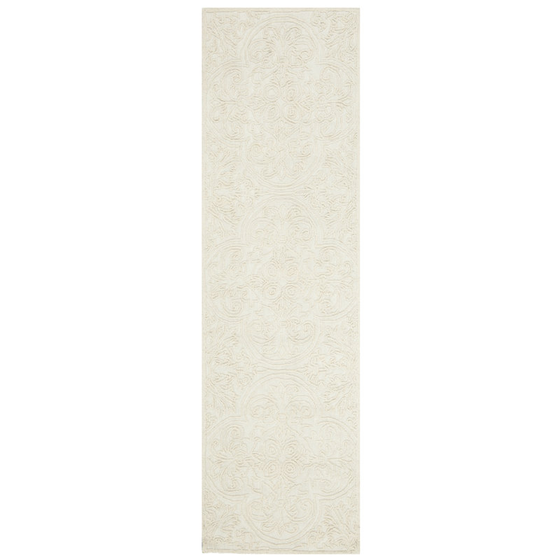 Marys Trace Hand Tufted Wool And Cotton With Latex Floral Rug, Runner 2'3" x 6', Ivory