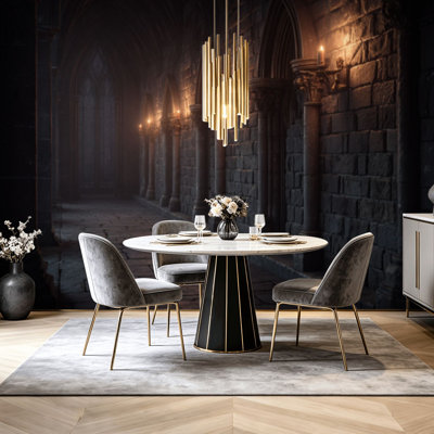 Peel and Stick Wallpaper Ancient Gothic Stone Corridor Arched Alcoves Wall Murals 69"H x 96"W Removable PVC Wall Paper Self-Adhesive Wall Decor for Bedroom Living Room Home Office