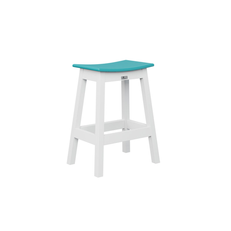Berlin Gardens Regular Top With White Base Saddle Bar Stool, Aruba Blue, 24.75"