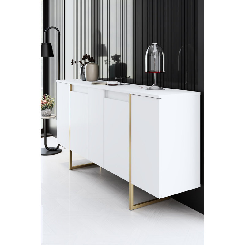 Modern Console Table with Metal Legs, White & Gold, 63.0 x 13.8 x 31.5 inches | 100% Melamine Coated Particle Board, Thickness: 0.7 inches | Sleek Design for Entryway, Living Room & Office, Stylish & Durable