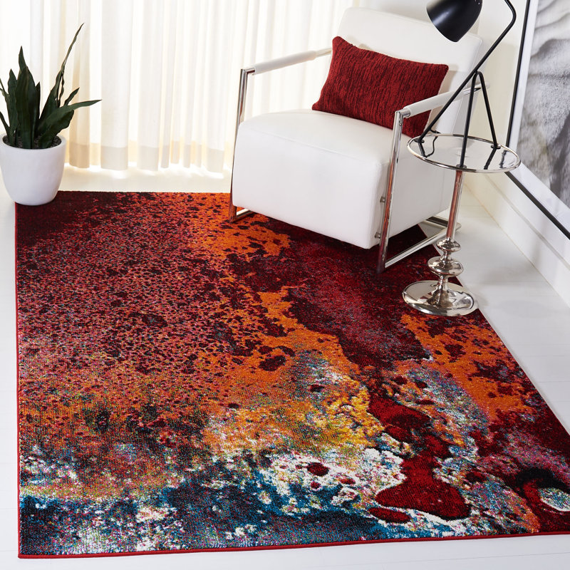 Tapis rouge / orange à motif abstrait Vincenzo, Rectangle 4 pi x 6 pi