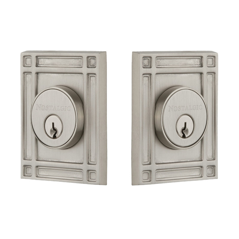 Nostalgic Warehouse Mission Plate Double Cylinder Deadbolt, Satin Nickel, 2.75