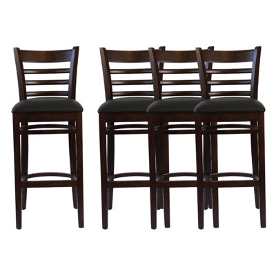 4 chaises de bar à dossier échelle en bois avec siège rembourré en similicuir