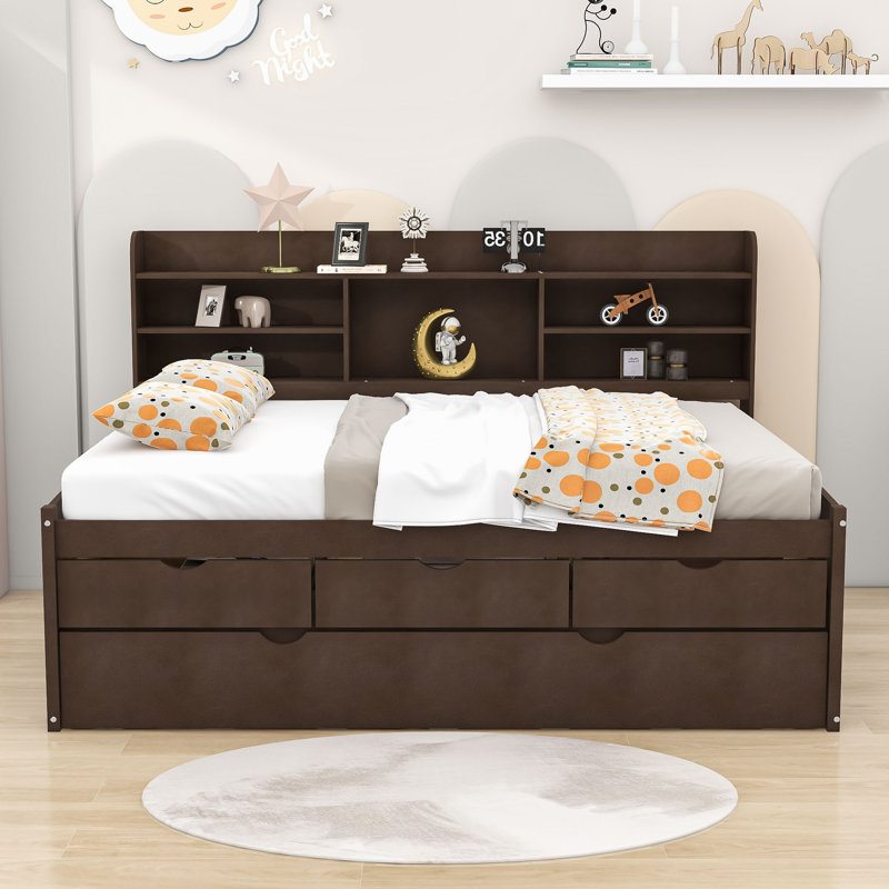 Lit plateforme en bois avec 3 tiroirs Ephinne, Double, Gris antique