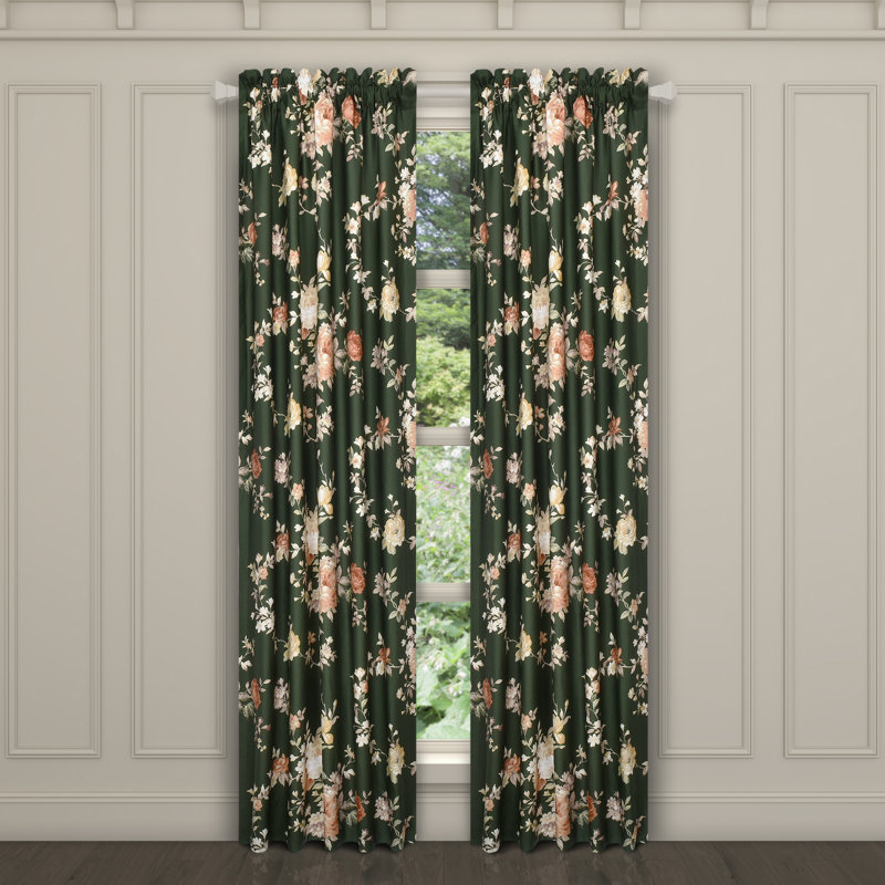 84" Forest Green Floral Cotton Polyester Window Panel Pair