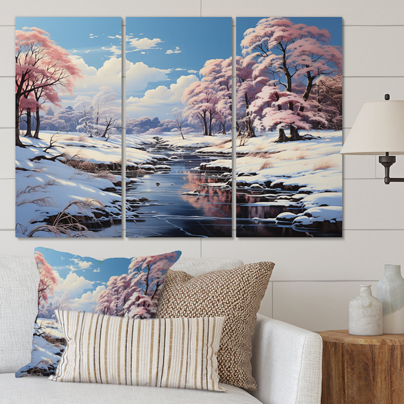 Winter Rivier Tranquility II sur toile, reproduction de 3 pièces, H 28 po x l 36 po x P 1 po