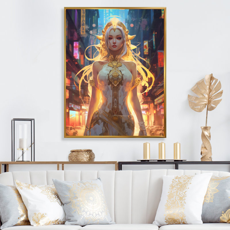 Cyberpunk Urban Tokyo Gracieux déesse I - impression, 32" H x 24" W, Black Picture Framed