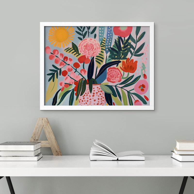 «Sunny Floral Medley Whimsical Flower Illustration» sur papier, Blanc, H 12 po x l 16 po