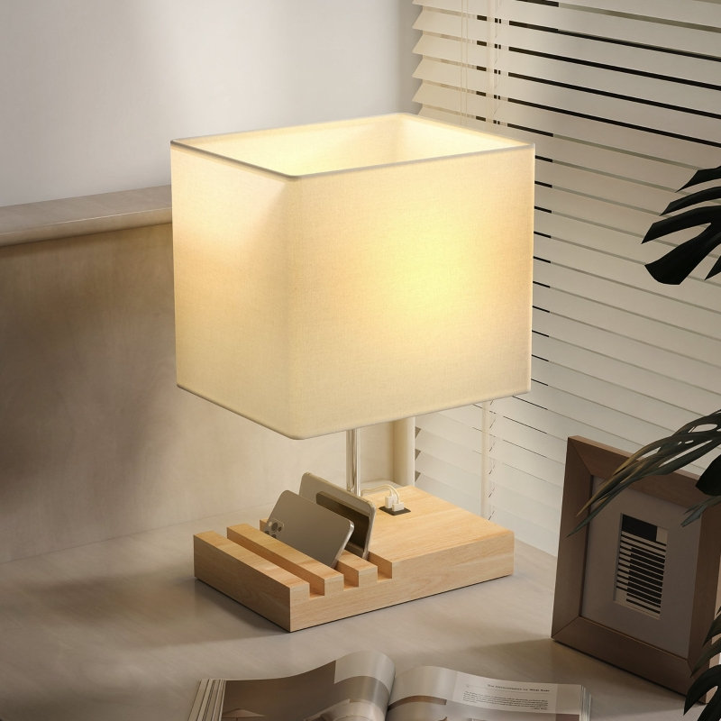Solid Wood Table Lamp, White