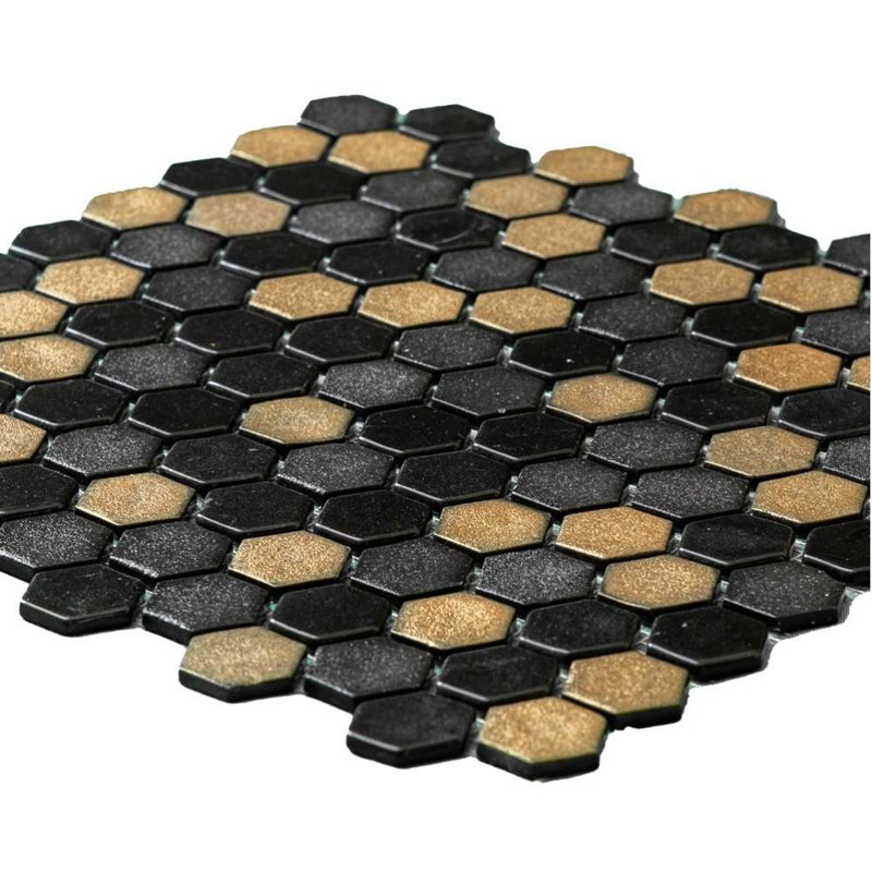 Eterna 1" x 1" Straight Edge Glass Mosaic Wall And Floor Tile, Black/Gold