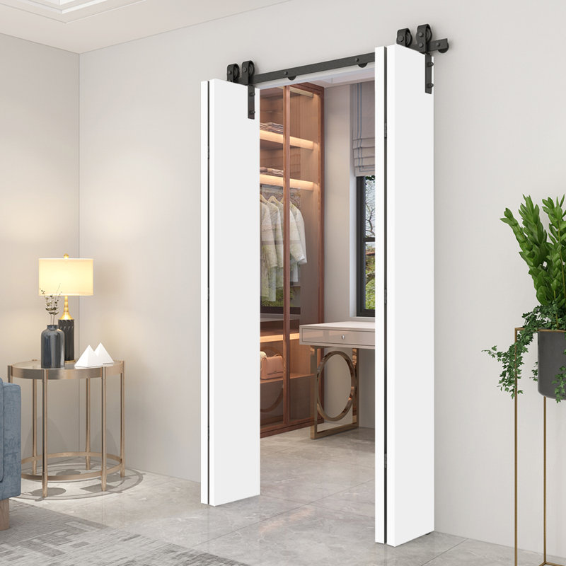 Porte de grange encastrée 48 "x 80", Blanc apprêté