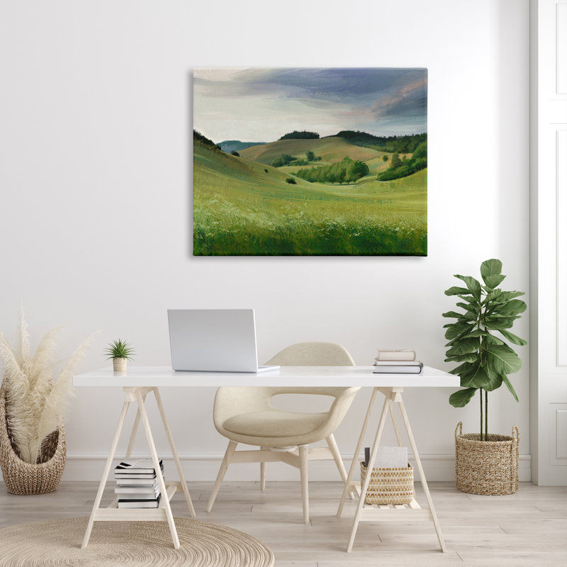 «Rolling Country Hills», champ de campagne verte par Ziwei Li - peinture, H 36 po x l 48 po x P 1,5 po, Toile tendue