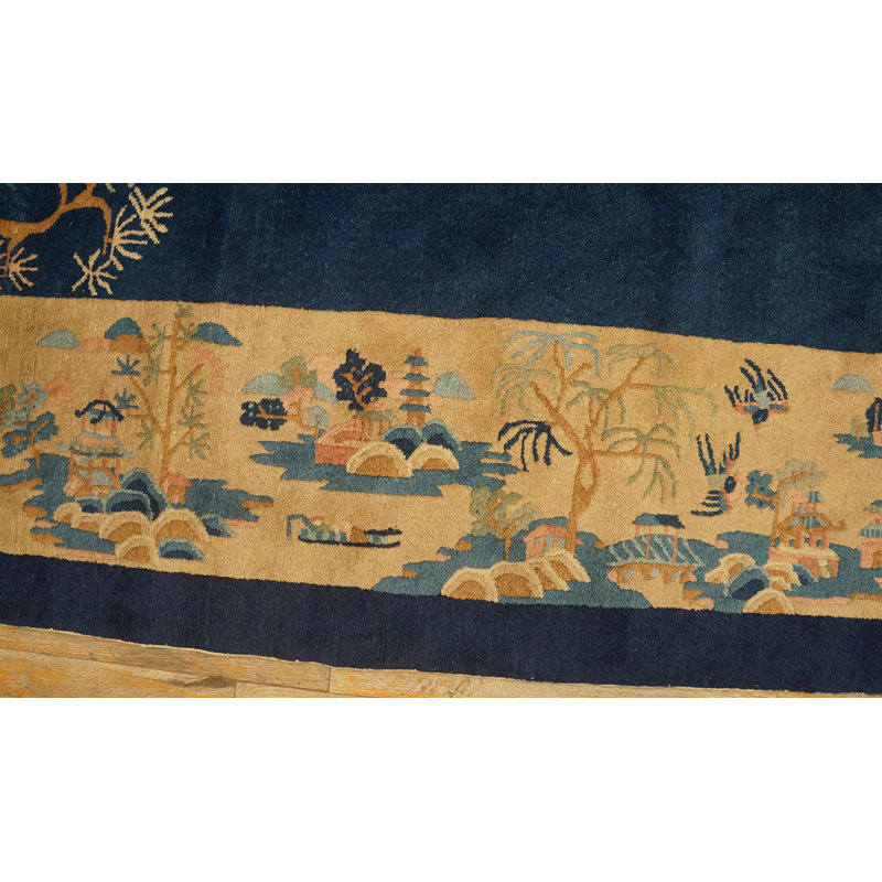 Tapis chameau en laine bleu marine antique