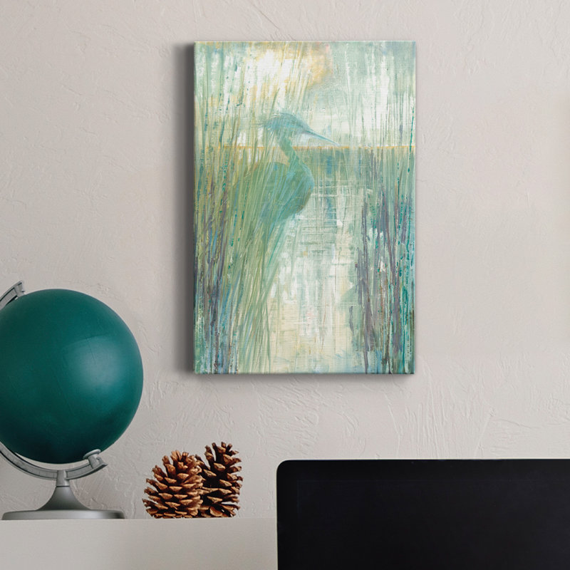 Morning Egret I - peinture sur toile tendue, H 36 po x l 24 po x P 1 po