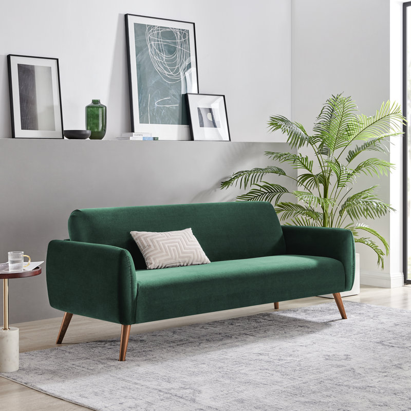 Tolly Seater Sofa Modern Deco Design - Soft Touch Luxury Velvet Retro Accent Chair In a Box, Green Velvet, 3