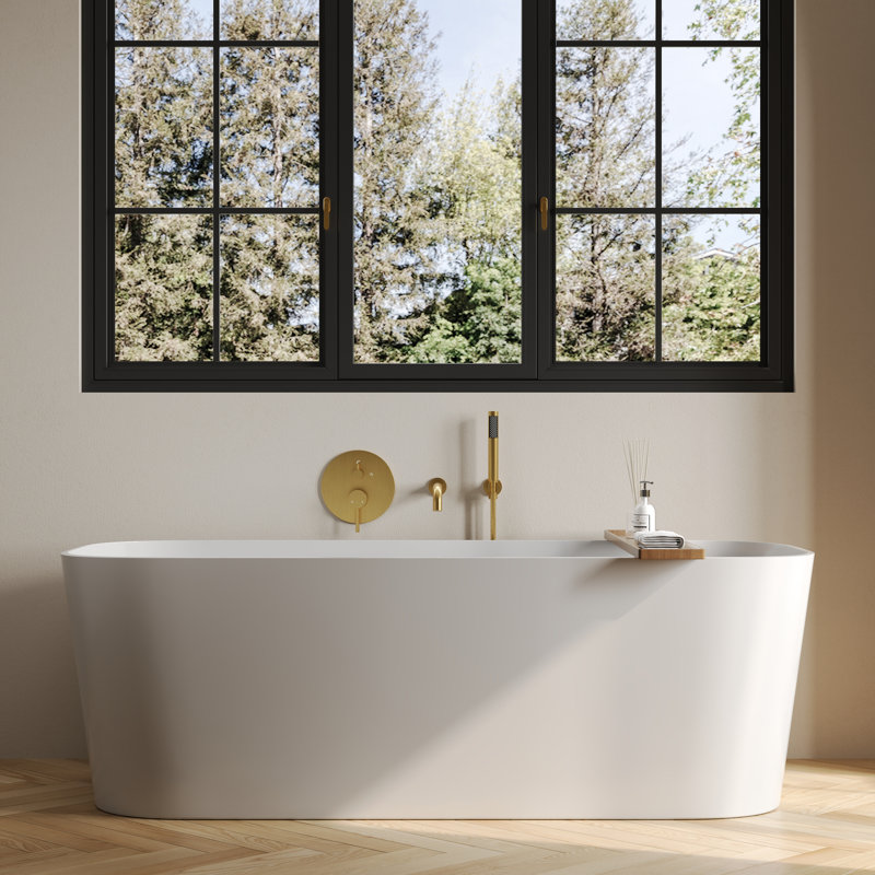 7.87'' Wall Mounted Tub Filler Solid Brass Single Handle Bathroom Faucet with Hand Shower , Brushed Gold