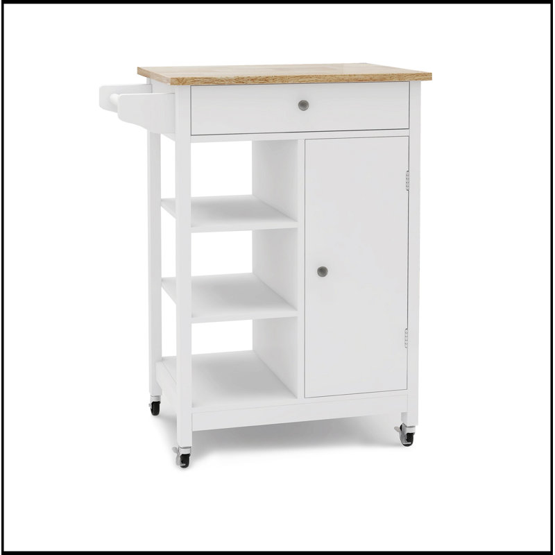 Kitchen island rolling trolley cart with towel rack rubber wood table top