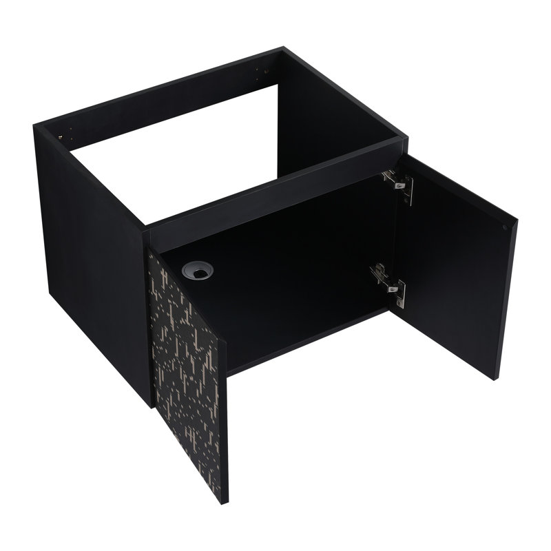Meuble-lavabo 24 po avec lavabo en céramique et porte d'armoire - Finition murale noire à fermeture en douceur moderne