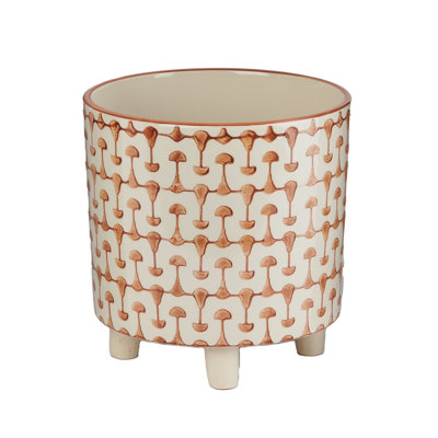 Footed Stoneware Planter with Abstract Print