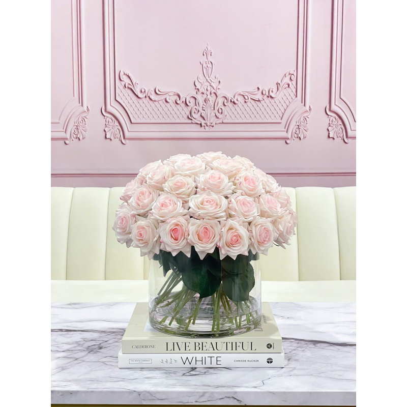Real Touch Blush Pink Rose Stems – French Country Artificial Flowers For Home Décor