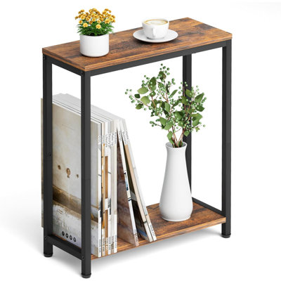 Slim Narrow Side Table With 2-Tier Open Shelves For Small Spaces, Space-Saving End Table For Living Room, Bedroom, Or Office