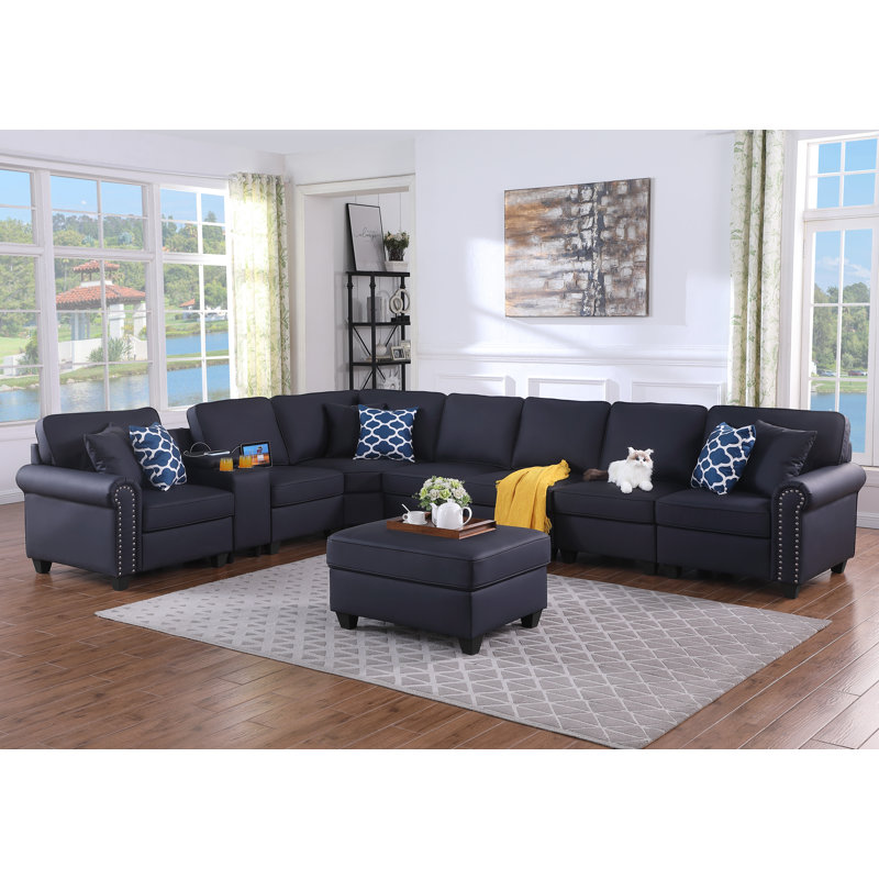 Faux Leather L-Shaped Sectional, Black Faux Leather