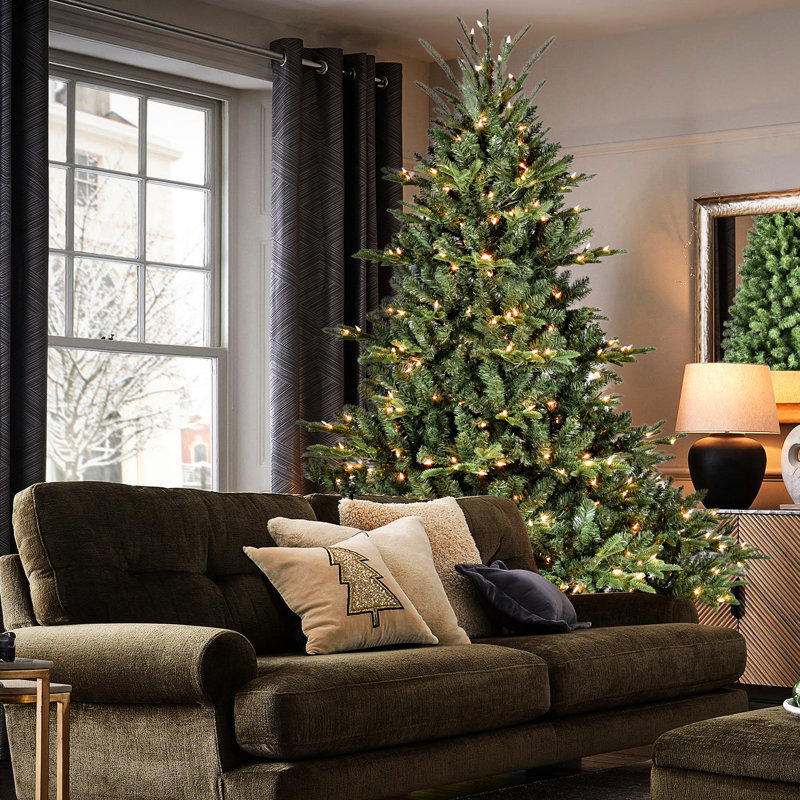Arbre de Noël de 6 pi avec 500 lumières Ul, 1763 pointes corsées, base large pour les grands espaces ouverts, structure à charnières, décoration rapide, chaleureuse et réaliste, impact grand, branches d'installation