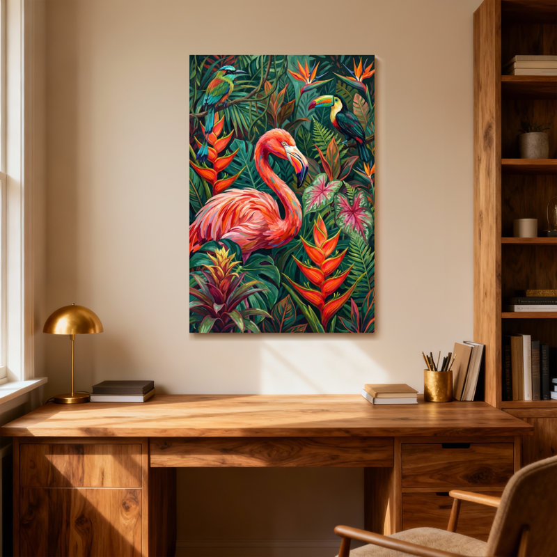 Animaux, flamants tropicaux et fleurs exotiques, H 12 po x l 18 po
