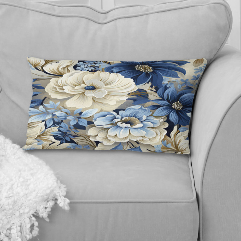 Coastal Blues White Flowers Blooms - Coussin imprimé floral
