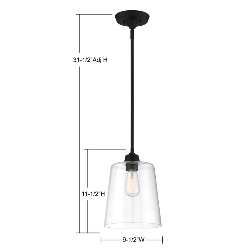 Herman 1-Light Metal and Glass Bell Pendant, Matte Black