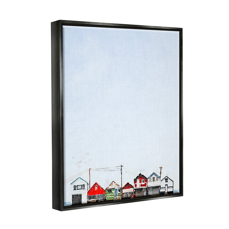 «Coastal Beach Shacks Sky View Floater», art mural par Kim Curationa, H 31 po x l 25 po x P 1,7 po