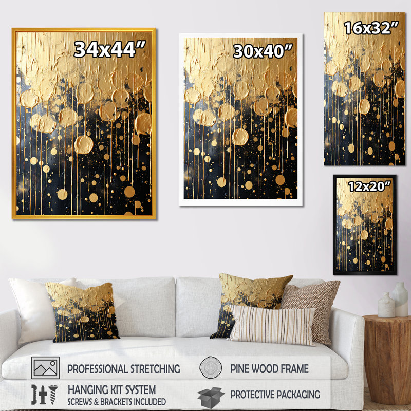 «Black Elegant Explosions - Fireworks», art mural, Cadre flottant doré, H 32 po x l 24 po x P 1 po