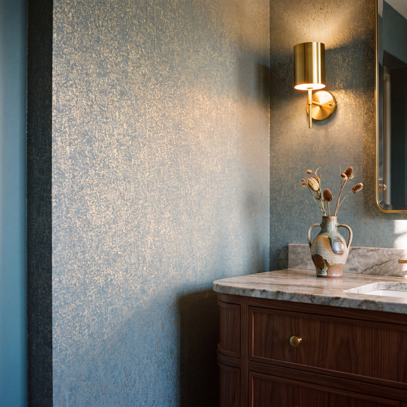 New Touch Collection Shimmery Crackle Wallpaper Roll, Blue-Green
