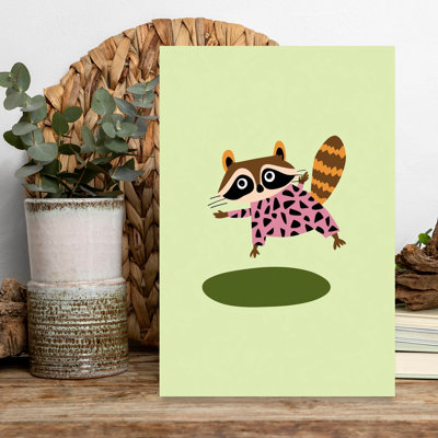 Playful Raccoon Jump Abstract Contemporary Forest Landscape Wall Art Print by Mathieu - Wrapped Canvas Print