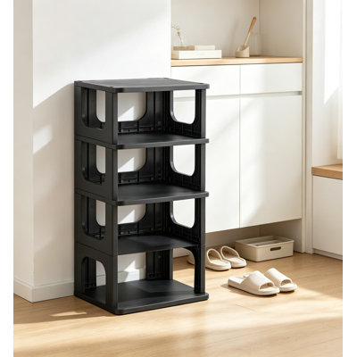 Narrow Shoe Rack, Stackable Shoe Organizer with Removable Partition Panels, Waterproof PP Shoe Storage Shelf for Closets Entryways and Floors, Space S