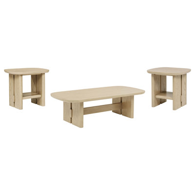 Kailani 3-Piece Coastal Coffee And End Table Set Beige Oak