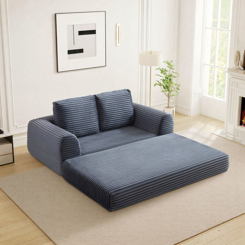 Boneless Cloud Compression Convertible Floor Sofa Bed, High-Density Sponge & Corduroy Fabric Futon Loveseat, Gray
