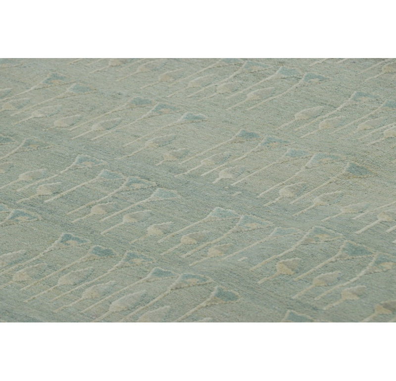 Rug & Kilim’S Block Print Custom Rug Design With Blue And Green Floral Patterns, Rectangle 12' x 15'