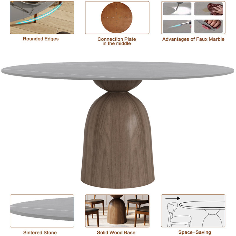 Table de salle à manger en bois fritté gris clair Ikerne, H 29,52 po x L 53,15 po x l 53,15 po