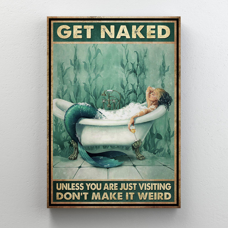«Mermaid Chilling With Wine» - Toile tendue avec une galerie «Nickel», H 36 po x l 24 po x P 2 po