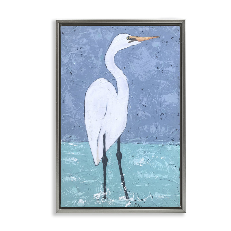 «Sea Heron», art mural sur toile par Jade Reynolds, H 25 po x l 17 po, Cadre flottant gris lustré