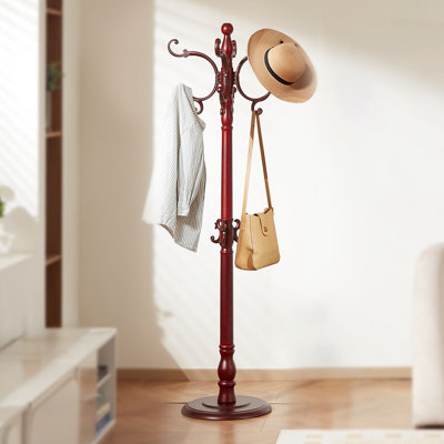 Portemanteau autoportant en bois avec grande base stable et 11 crochets