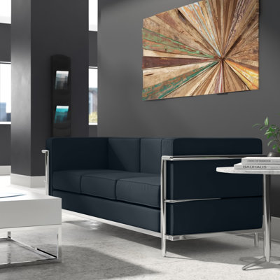 Igballe Contemporary LeatherSoft Sofa with Double Bar Encasing Frame
