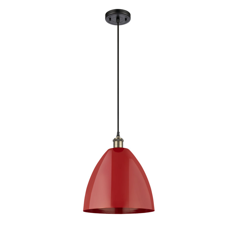 Luminaire suspendu conique 1 lumière, H 14,75 po x l 12 po x P 12 po, Rouge, Noir / Laiton
